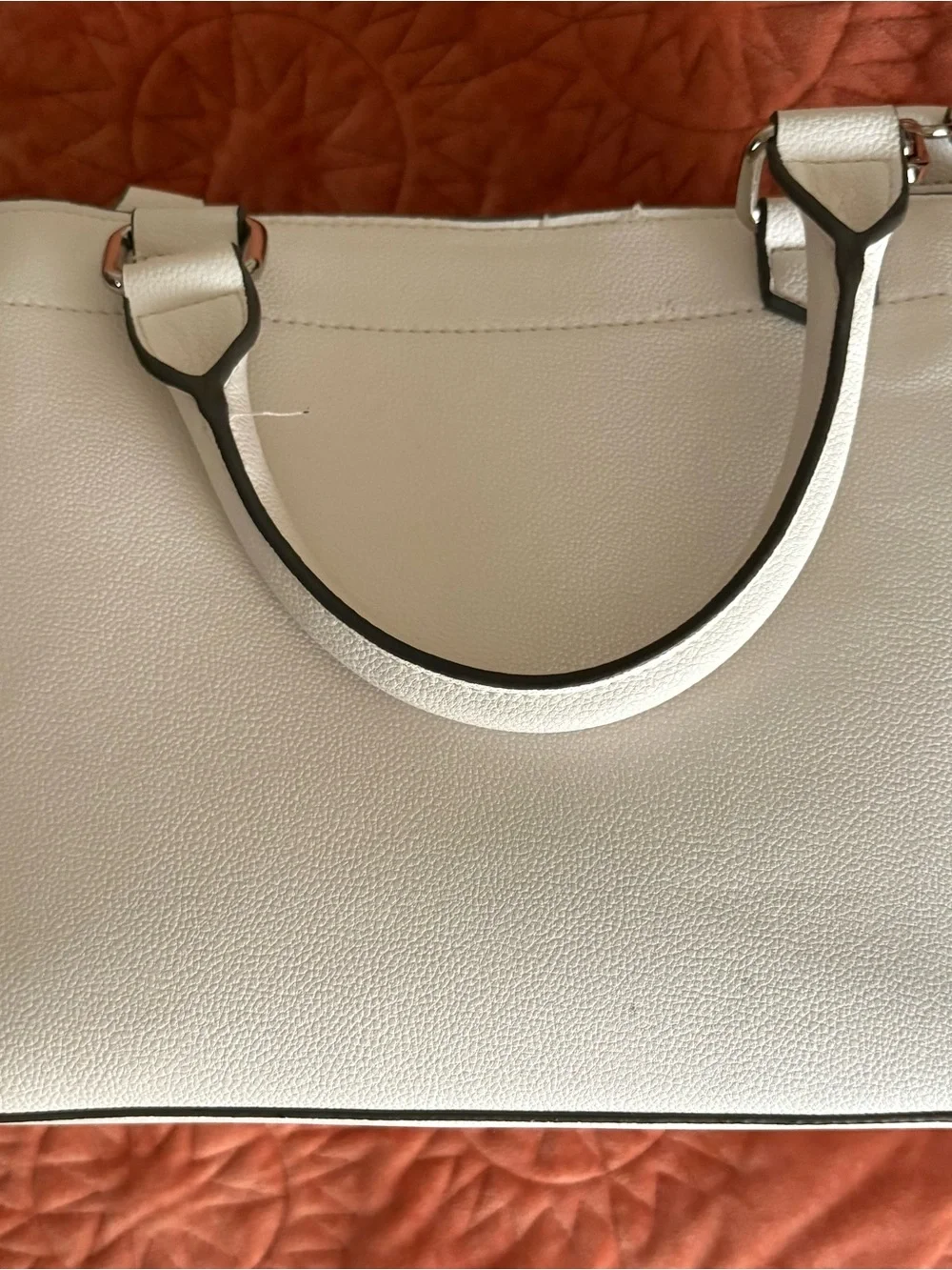 Madden NYC White Leather Satchel with Silver Chain Accent